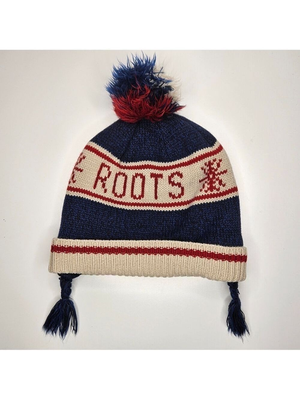 5/$25 Roots Kids Canada Pom Pom Beanie Hat Earflap Winter Knit Blue Red 3-5 Yrs